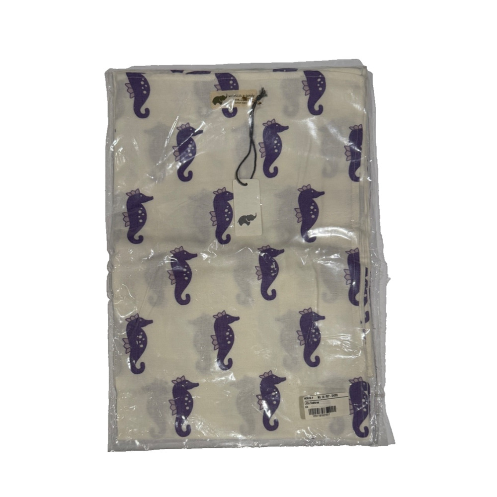Monica and Andy Little Seahorse Purple Organic Muslin Baby Blanket Swaddle NEW